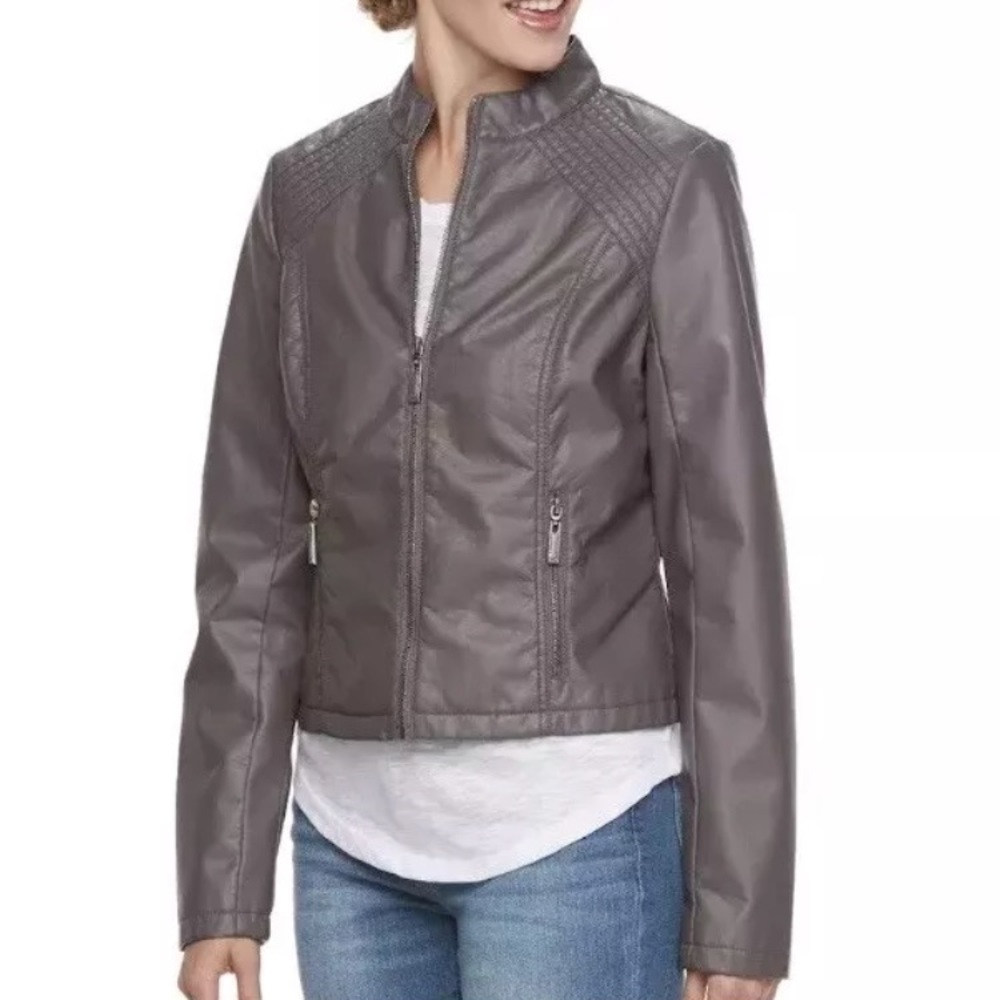 Juniors J2 Faux Leather Lined Jacket Charcoal